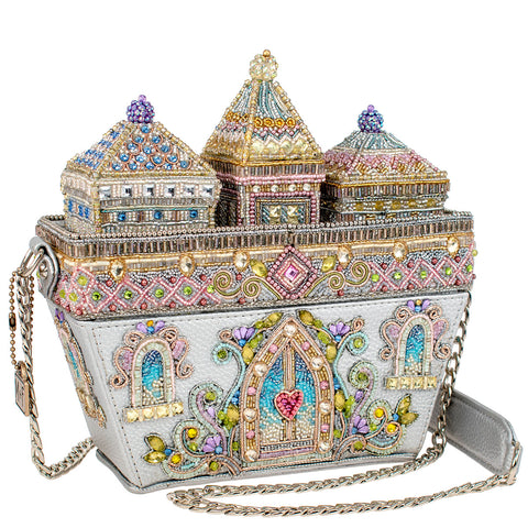 Mary Frances Castles in The Air Handbag Silver Beaded Leather Gold Bag Purse NEW