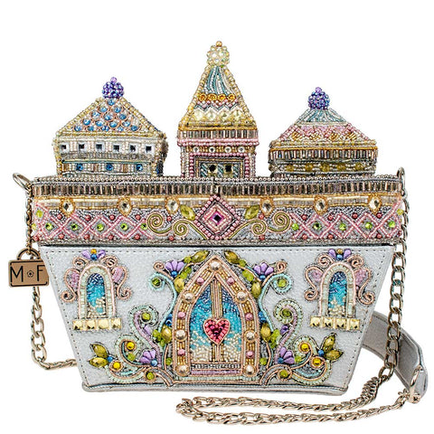 Mary Frances Castles in The Air Handbag Silver Beaded Leather Gold Bag Purse NEW