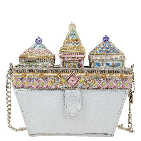 Mary Frances Castles in The Air Handbag Silver Beaded Leather Gold Bag Purse NEW