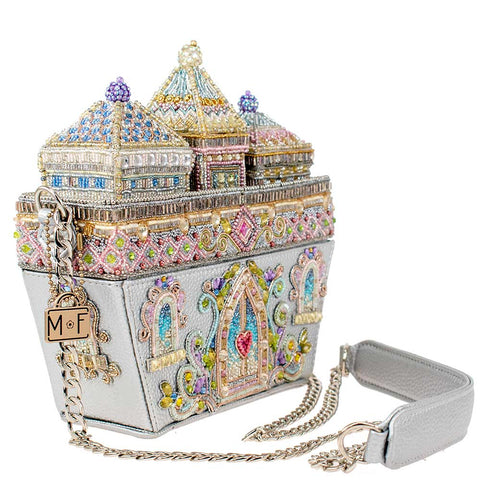 Mary Frances Castles in The Air Handbag Silver Beaded Leather Gold Bag Purse NEW