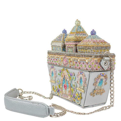 Mary Frances Castles in The Air Handbag Silver Beaded Leather Gold Bag Purse NEW