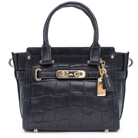 COACH Women's Embossed Croc Coach Swagger 20 LI/Navy Satchel