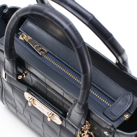 COACH Women's Embossed Croc Coach Swagger 20 LI/Navy Satchel