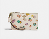 COACH C3814 Wristlet White Zip Floral Print Chalk Brass Leather Handbag Bag NEW