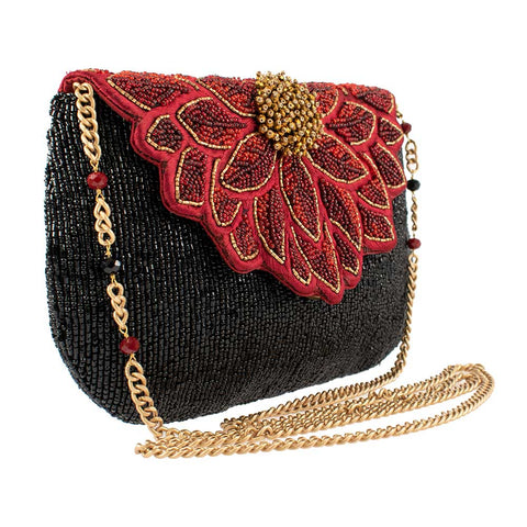 Mary Frances Crimson Bloom Black Crimson Bloom Crossbody Handbag New