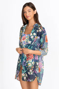 Johnny Was Sunrise Blue Flower Swim Resort PARIA SHIRT DRESS LARGE NEW