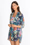 Johnny Was Sunrise Blue Flower Swim Resort PARIA SHIRT DRESS LARGE NEW