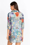 Johnny Was Sunrise Blue Flower Swim Resort PARIA SHIRT DRESS LARGE NEW