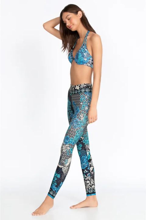 Johnny Was Blue Phoenix Paddle Legging Pant Black Swim Resort Pants Leggings NEW