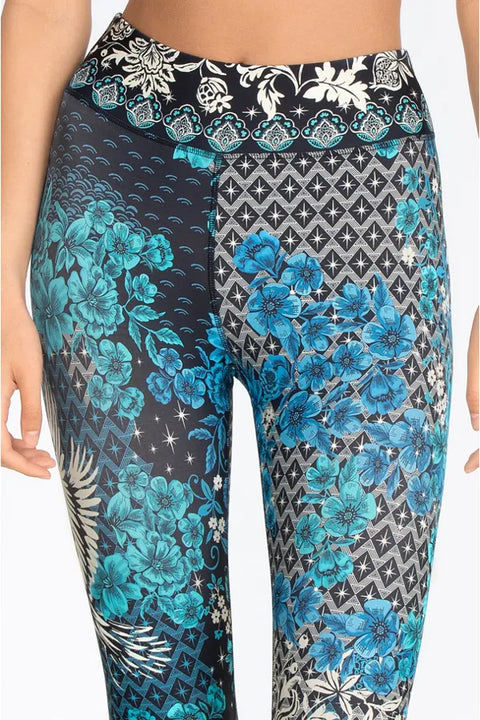 Johnny Was Blue Phoenix Paddle Legging Pant Black Swim Resort Pants Leggings NEW