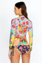 Johnny Was Swim Long Sleeve Japer Surf Shirt Ocean Rash Guard Top Red Floral Blue L NEW