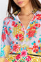 Johnny Was Swim Long Sleeve Japer Surf Shirt Ocean Rash Guard Top Red Floral Blue XXL NEW