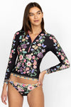 Johnny Was Butterfly Surf Shirt Swimwear Zipper Long Floral Black Rash Guard NEW