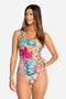 Johnny Was Barcelona One Piece Swimsuit Rash Guard Floral Red Blue Swimwear NEW