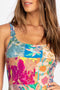 Johnny Was Barcelona One Piece Swimsuit Rash Guard Floral Red Blue Swimwear NEW