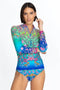 JOHNNY WAS Swimwear SURF SHIRT Comfort Long Sleeve Floral Blue Multi Top New