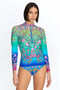 Johnny Was Swimwear Surf Shirt Comfort Rash Guard Floral Blue Multi Top NEW