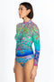 Johnny Was Swimwear Surf Shirt Comfort Rash Guard Floral Blue Multi Top NEW