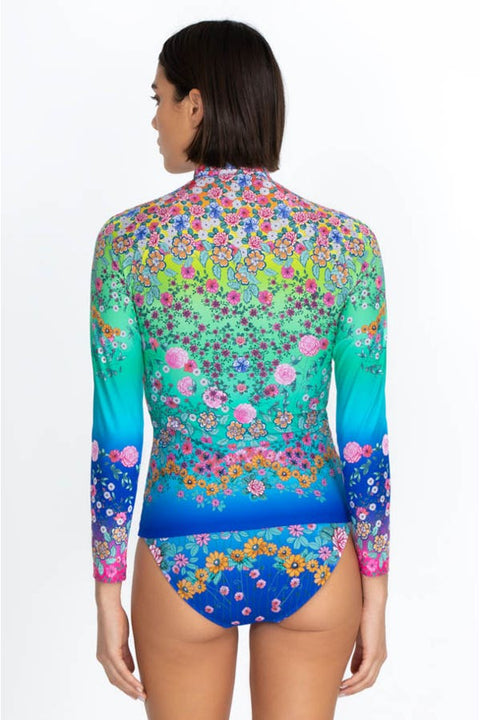 Johnny Was Swimwear Surf Shirt Comfort Rash Guard Floral Blue Multi Top NEW