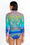 Johnny Was Swimwear Surf Shirt Comfort Rash Guard Floral Blue Multi Top NEW