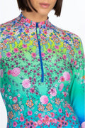 JOHNNY WAS Swimwear SURF SHIRT Comfort Long Sleeve Floral Blue Multi Top New