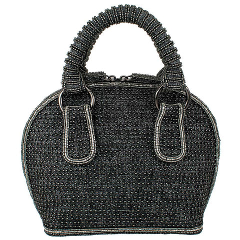 Mary Frances Date Night Beaded White Floral Top Handle Handbag Gray Bag New
