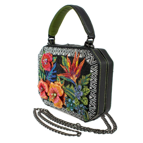 Mary Frances Tropical Zone Floral Black Beaded Handbag Crossbody Bag Purse NEW