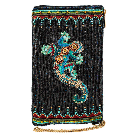 Mary Frances Deco Gecko Black Deco Gecko Crossbody Phone Bag New