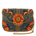 Mary Frances Denim Sunflower Beaded Floral Crossbody Clutch Handbag Blue Bag New