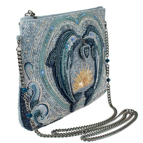 Mary Frances Dolphin Love Beaded Crossbody Clutch Handbag Blue Bag New