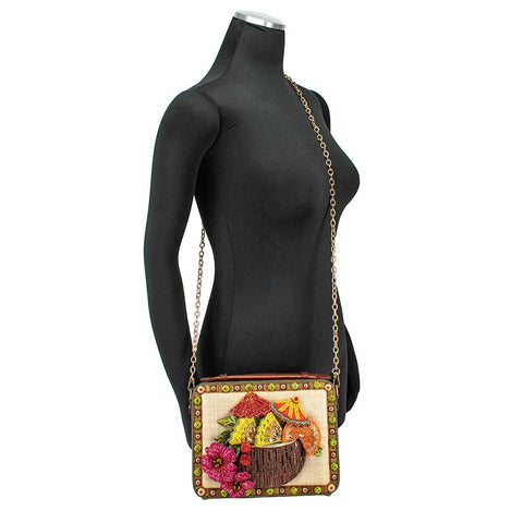 Mary Frances Drinks On The Beach Coconut Island Handbag Beaded Brown Bag Gold New