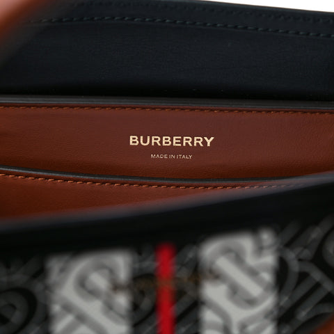 BURBERRY E Canvas Monogram Stripe Small Belt Tote Brown Handbag Bag 8019351 New