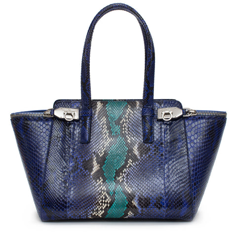 Salvatore Ferragamo Python Verve Tote Purple Silver Bag New