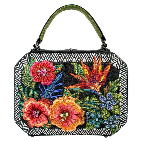 Mary Frances Tropical Zone Floral Black Beaded Handbag Crossbody Bag Purse NEW