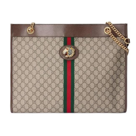 Gucci Rajah Tiger Large Tote Lion Beige Logo GG Bag Italy Handbag Brown NEW