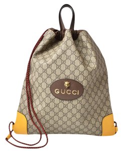 Gucci Drawstring Tiger Pre Loved Webline Beige GG Supreme Coated Canvas Neo Vintage Shoulder Bag Backpack Brown New
