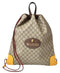 Gucci Drawstring Tiger Brown Webline Beige Gg Supreme Coated Canvas Backpack NEW