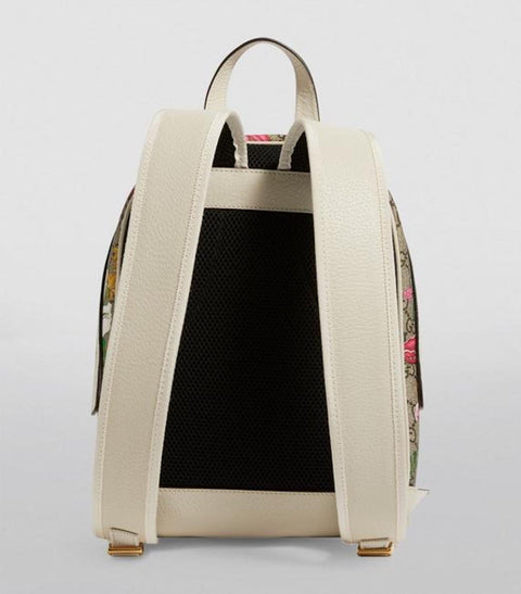 Gucci Ophidia Flora Beige White Leather Canvas Backpack Handbag Bag Italy NEW