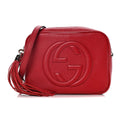 Gucci Soho 308364 Red Camera Gold Chain GG Logo Leather Shoulder Bag Itay NEW