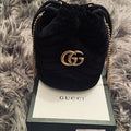 Gucci Black Velvet Marmont Gold Drawstring Italy Bag Handbag Small Mini NEW
