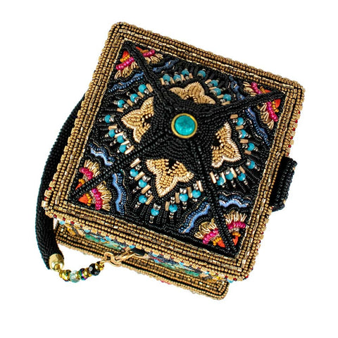 Mary Frances House of Hearts Beaded Red Heart Handbag Black Gold Bag Purse NEW