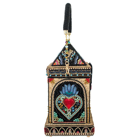 Mary Frances House of Hearts Beaded Red Heart Handbag Black Gold Bag Purse NEW