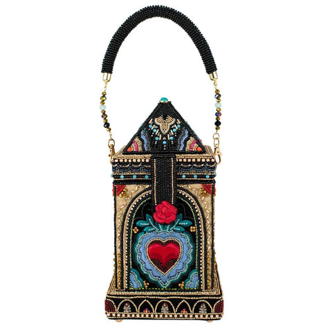 Mary Frances House of Hearts Beaded Red Heart Handbag Black Gold Bag Purse NEW