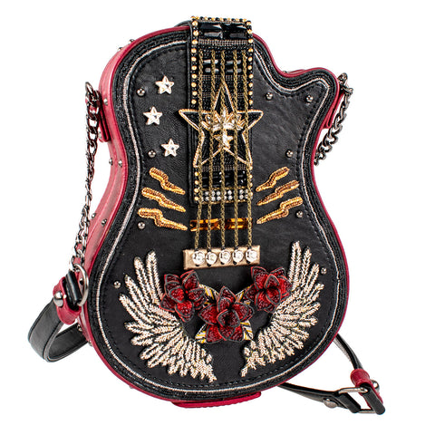 Mary Frances I'm a Star Crossbody Guitar Beaded Bag Handbag Black Pink Purse NEW