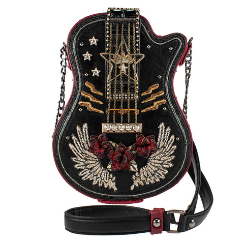 Mary Frances I'm a Star Crossbody Guitar Beaded Bag Handbag Black Pink Purse NEW