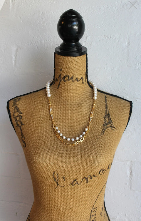 French Kande 25" Freshwater Pearls With 24k Swarovski Pointu Pendants And Honfleur Chain NEW