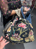 Johnny Was Maisie Linen Tote Floral Black Handbag Flowers Embroidery Bag New