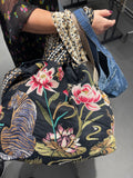 Johnny Was Maisie Linen Tote Floral Black Handbag Flowers Embroidery Bag New