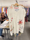 JOHNNY WAS CARTAGENA Natural Dress Cotton Embroidery Lined White Floral New
