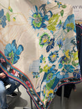 Johnny Was Jenn Scarf Flowers Silk Square Large Floral Green Blue Scarves New